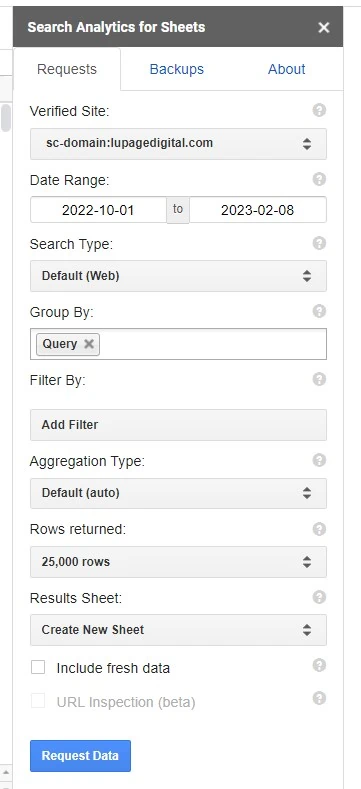 search console google sheets 3